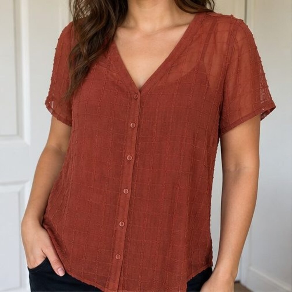 Rust Puff Sleeve Top - Picture 2 of 6
